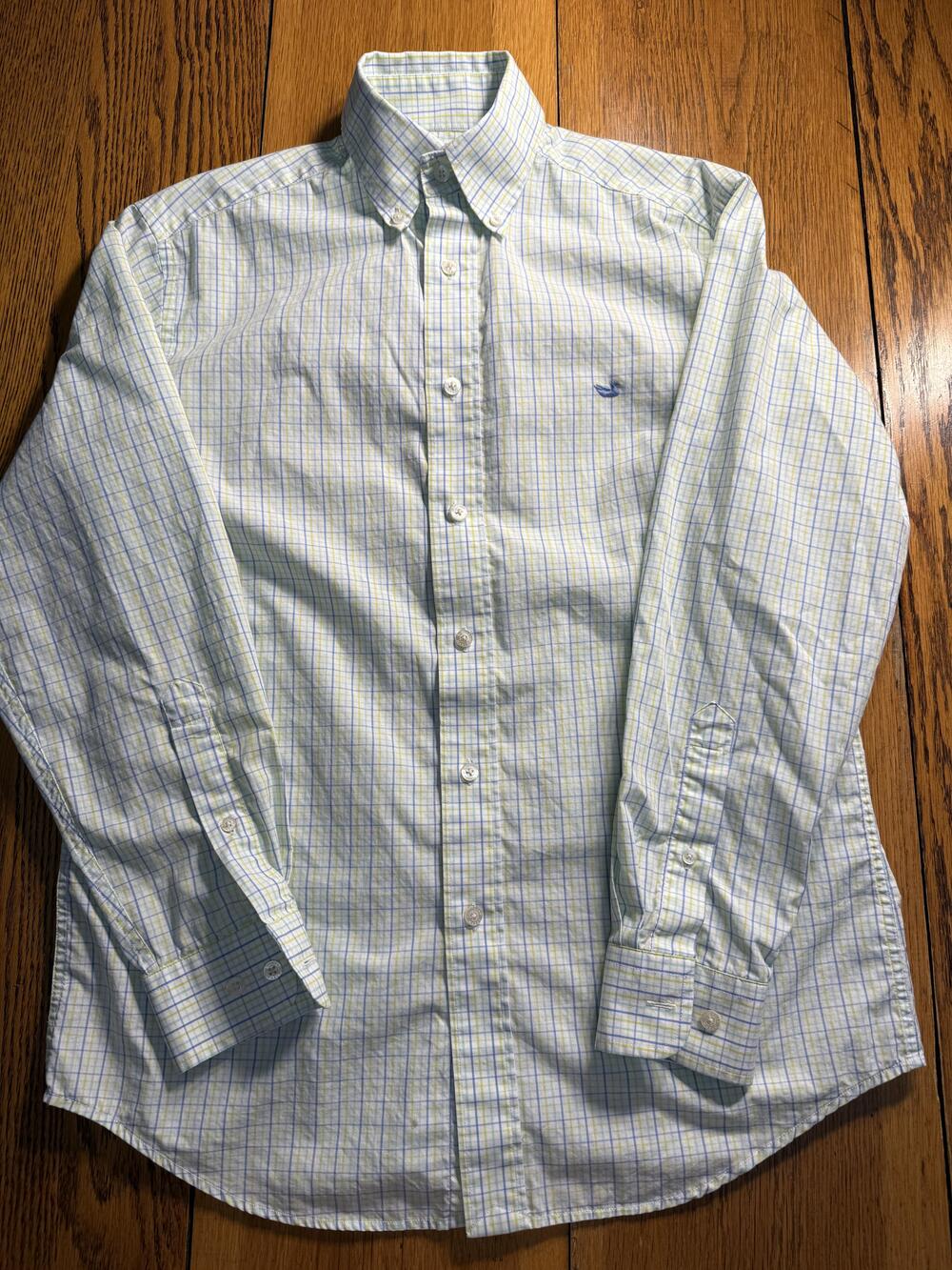 Southern Marsh Shirt Mens Small Green Blue Plaid Button Down Wrinkle Free Casual